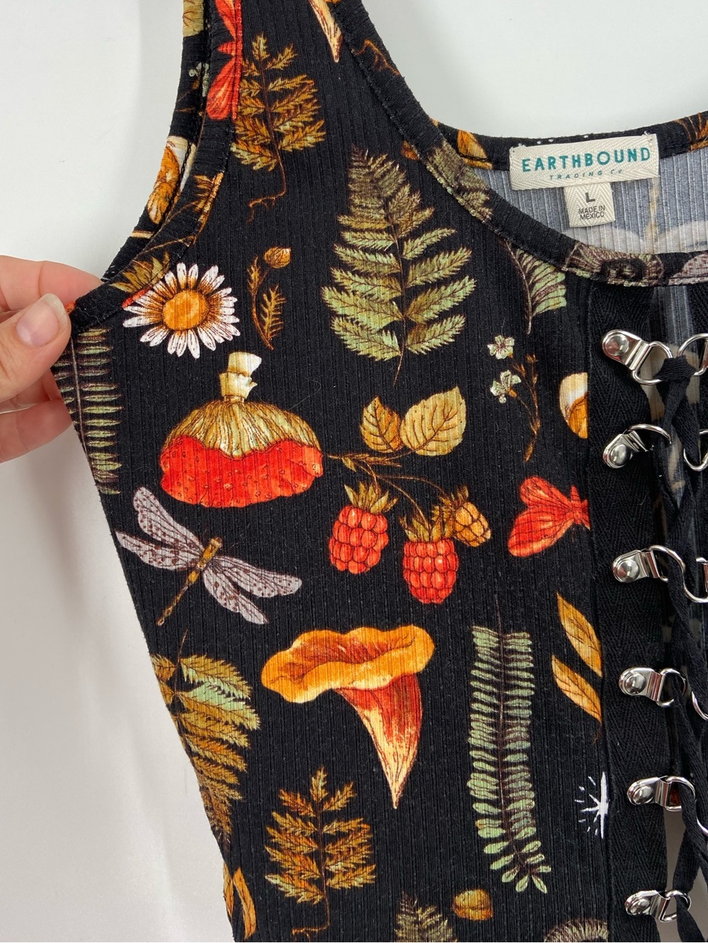 Earthbound Trading Woodland Mushroom Corset Ribbed Tank Large - Picture 4 of 8